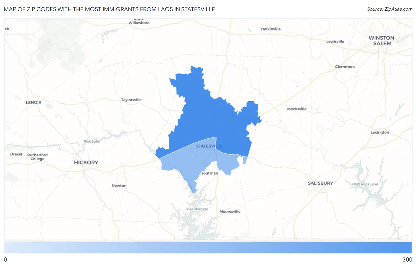 Zip Codes with the Most Immigrants from Laos in Statesville Map