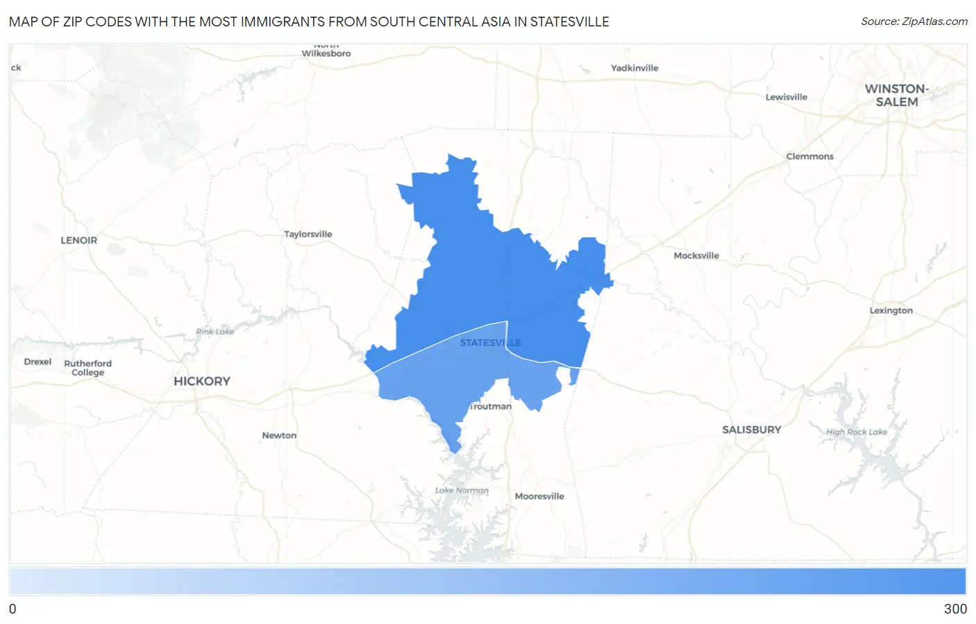 Zip Codes with the Most Immigrants from South Central Asia in Statesville Map