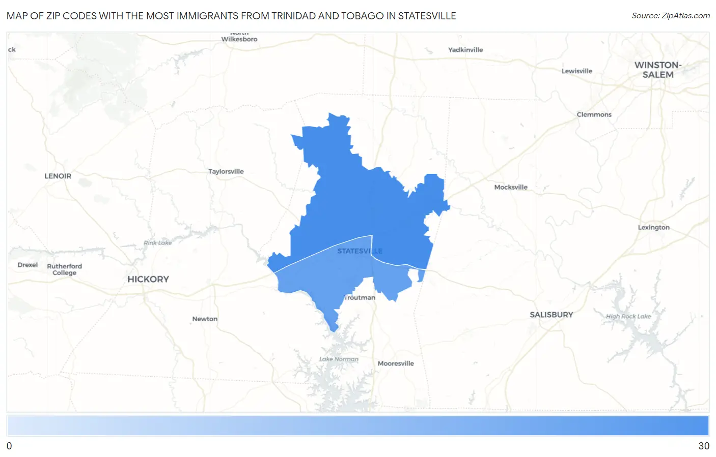 Zip Codes with the Most Immigrants from Trinidad and Tobago in Statesville Map