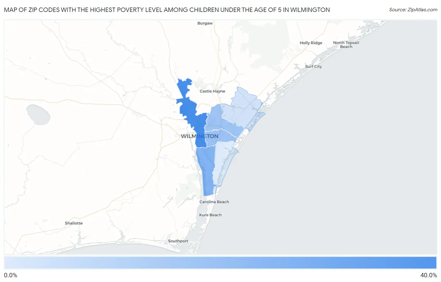 Zip Codes with the Highest Poverty Level Among Children Under the Age of 5 in Wilmington Map
