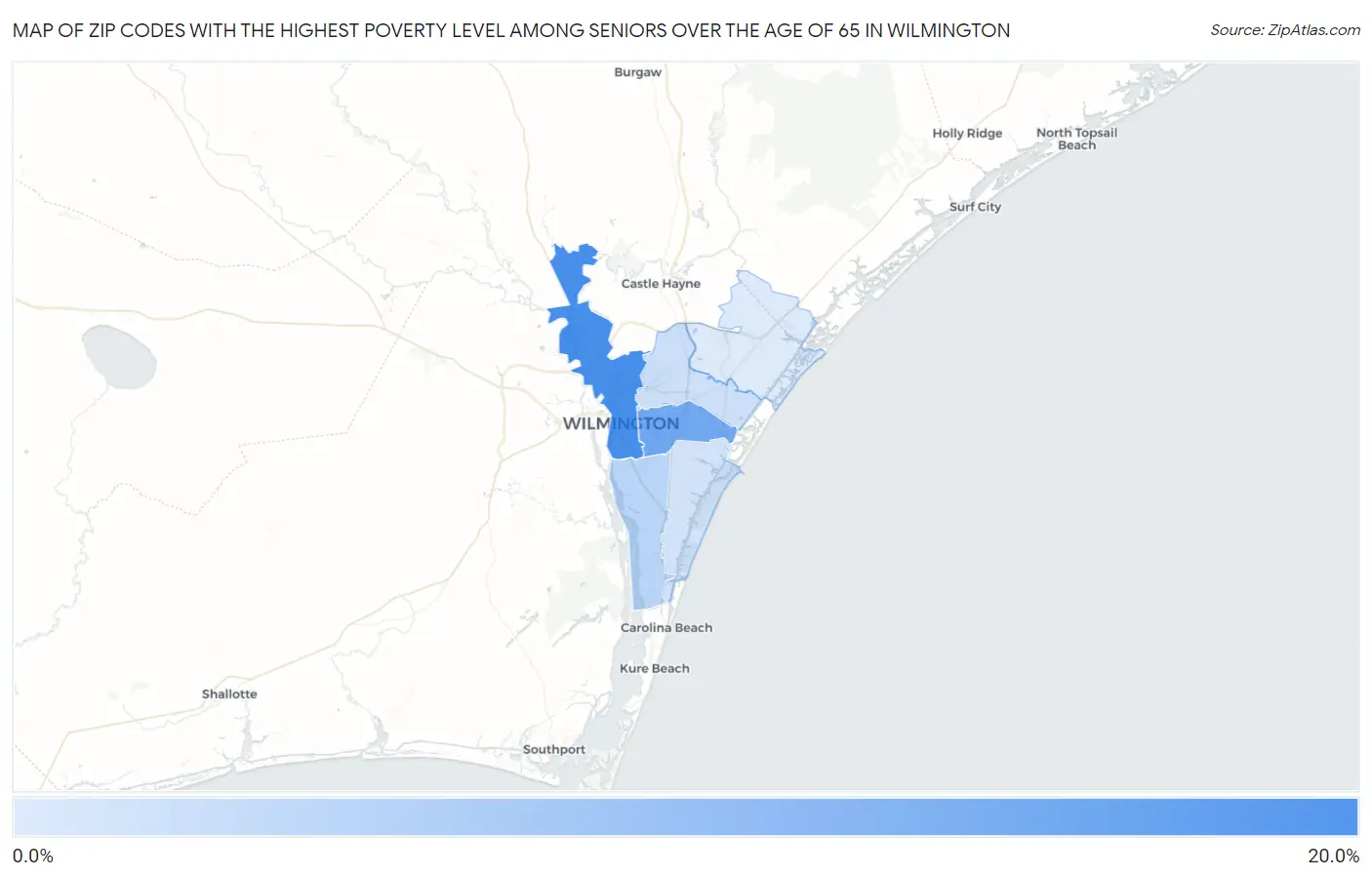 Zip Codes with the Highest Poverty Level Among Seniors Over the Age of 65 in Wilmington Map