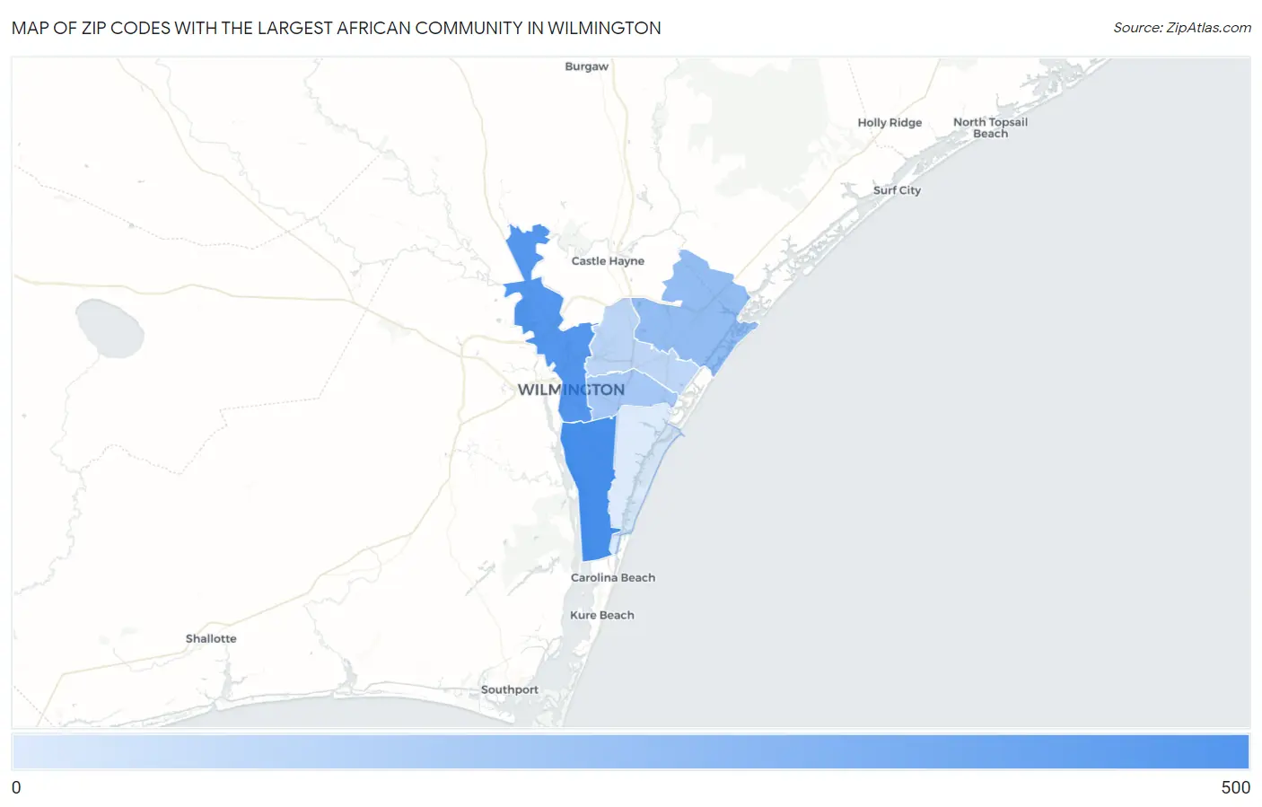 Zip Codes with the Largest African Community in Wilmington Map