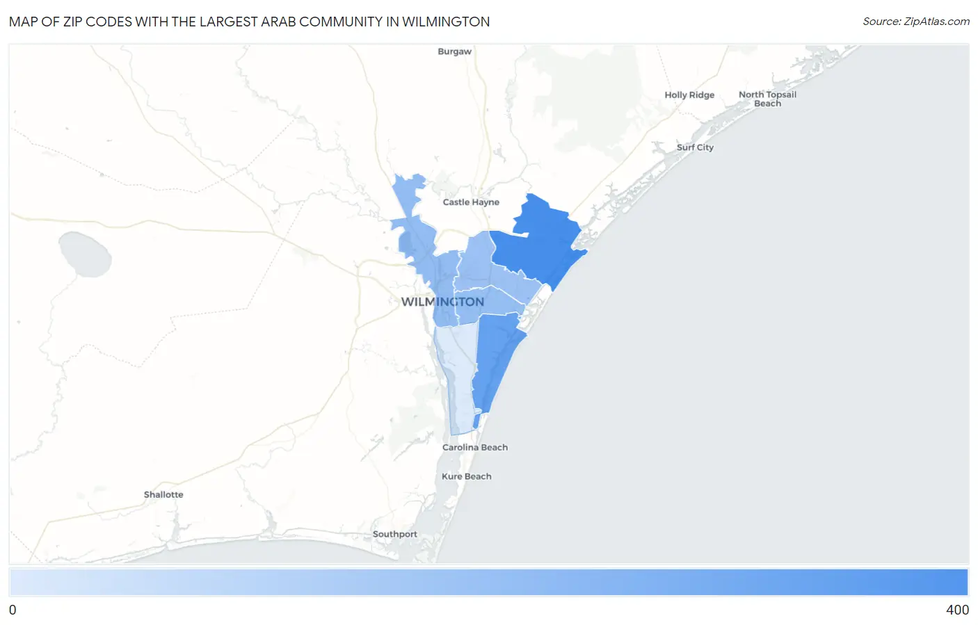 Zip Codes with the Largest Arab Community in Wilmington Map