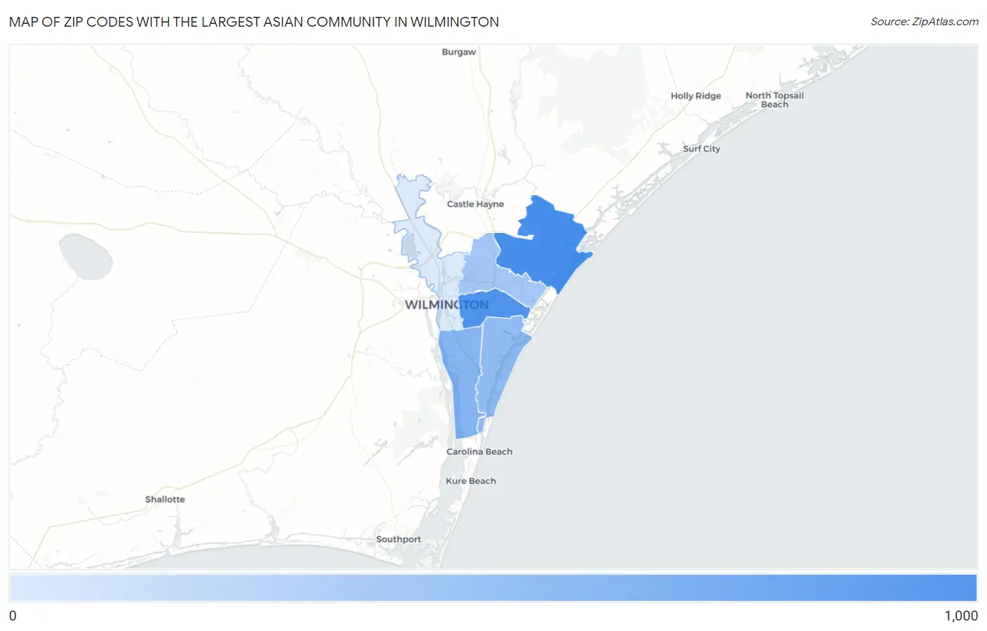 Zip Codes with the Largest Asian Community in Wilmington Map