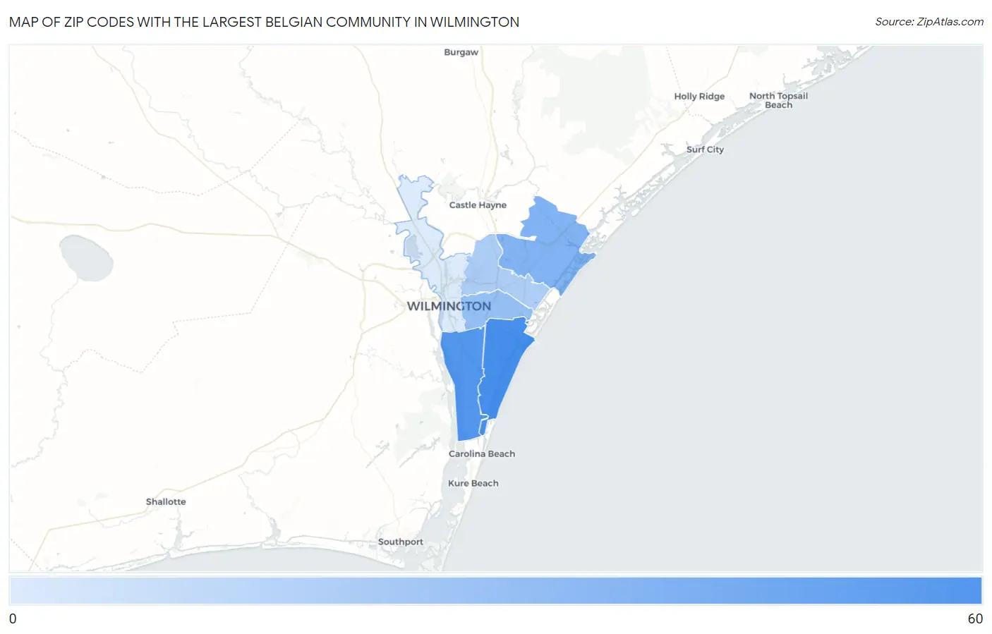 Zip Codes with the Largest Belgian Community in Wilmington Map