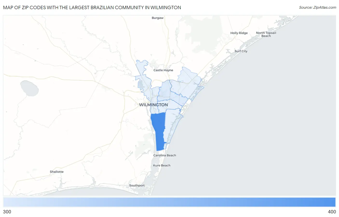 Zip Codes with the Largest Brazilian Community in Wilmington Map