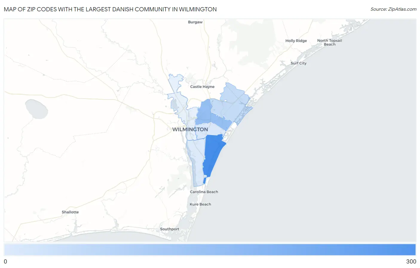 Zip Codes with the Largest Danish Community in Wilmington Map