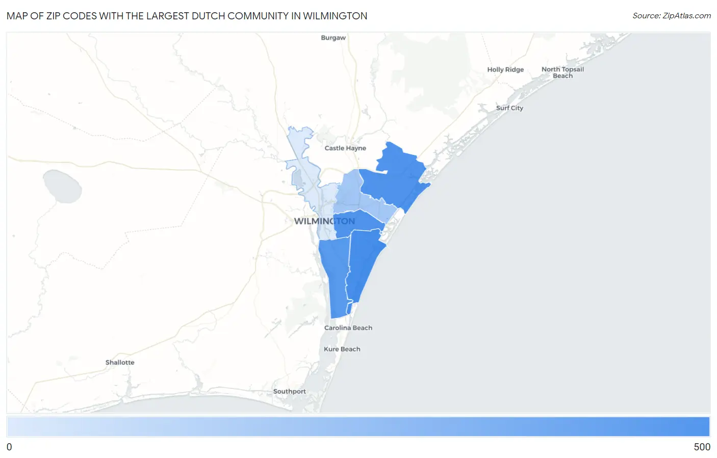 Zip Codes with the Largest Dutch Community in Wilmington Map