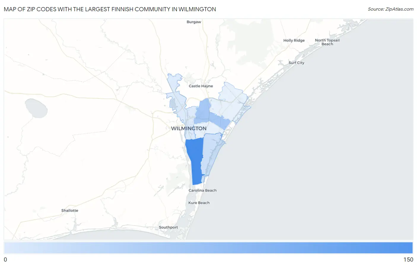 Zip Codes with the Largest Finnish Community in Wilmington Map