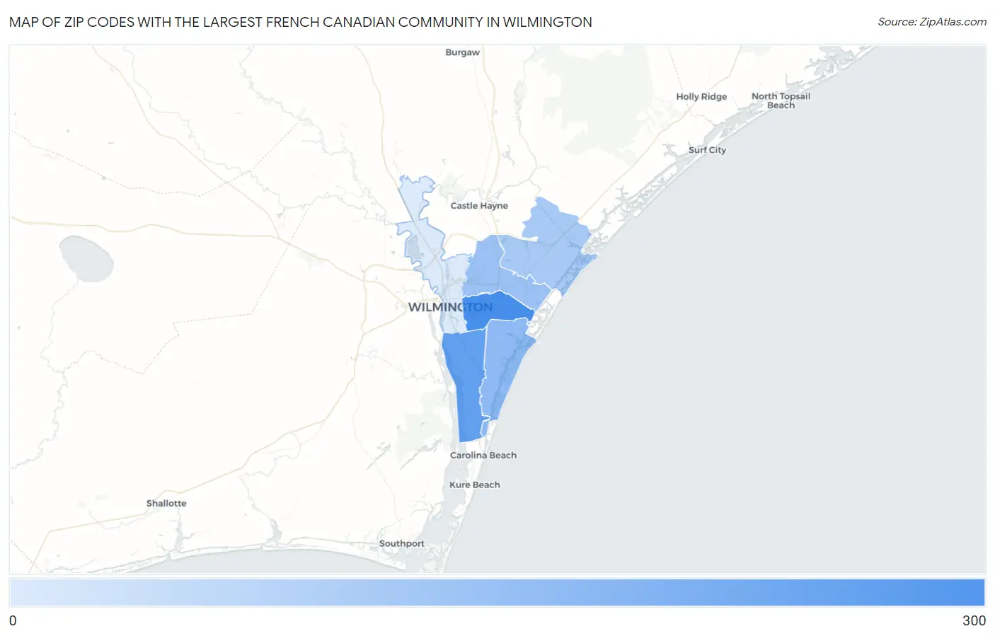 Zip Codes with the Largest French Canadian Community in Wilmington Map
