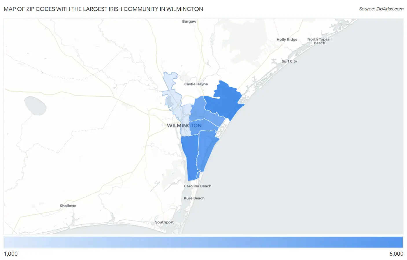Zip Codes with the Largest Irish Community in Wilmington Map