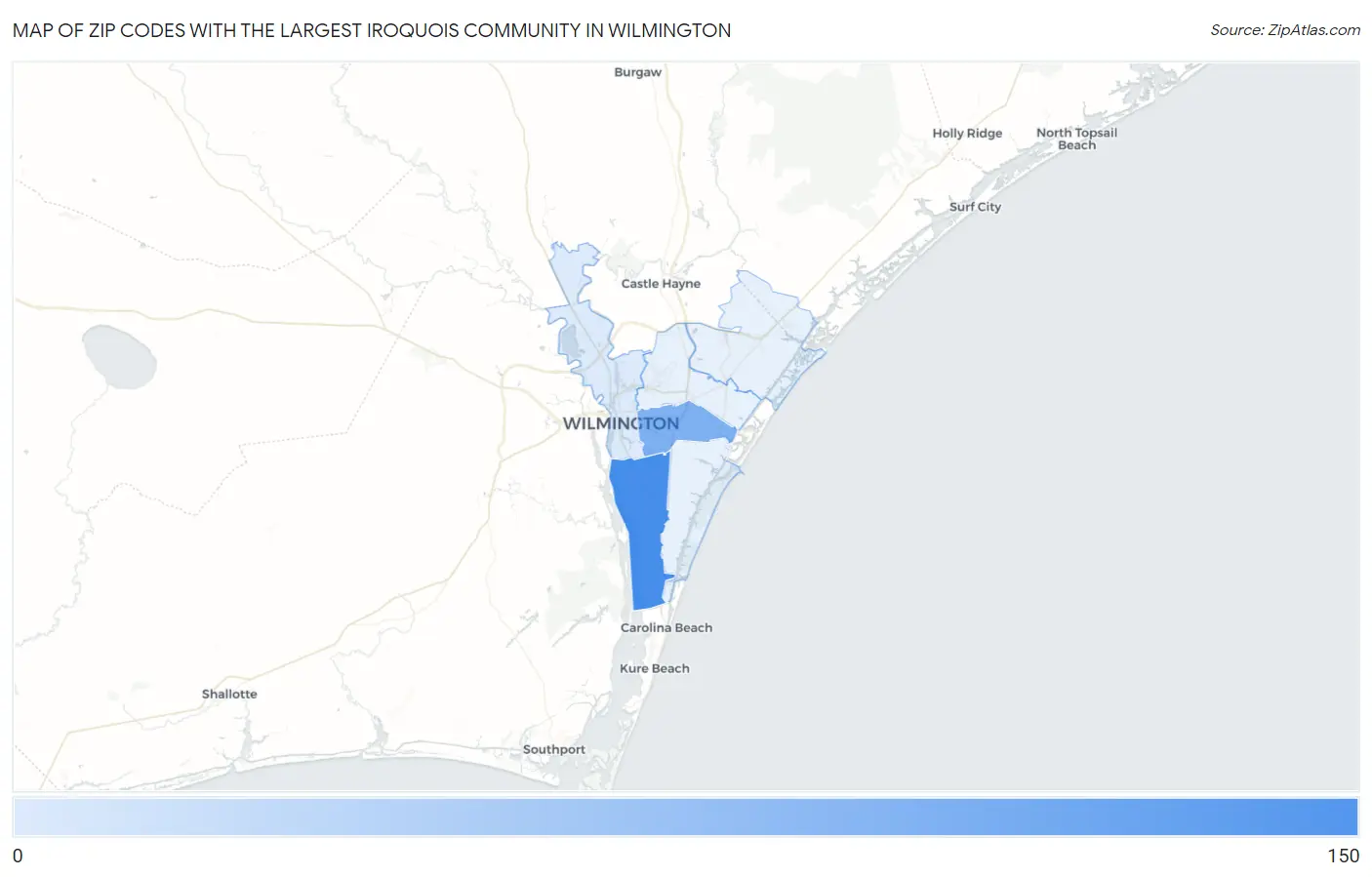 Zip Codes with the Largest Iroquois Community in Wilmington Map