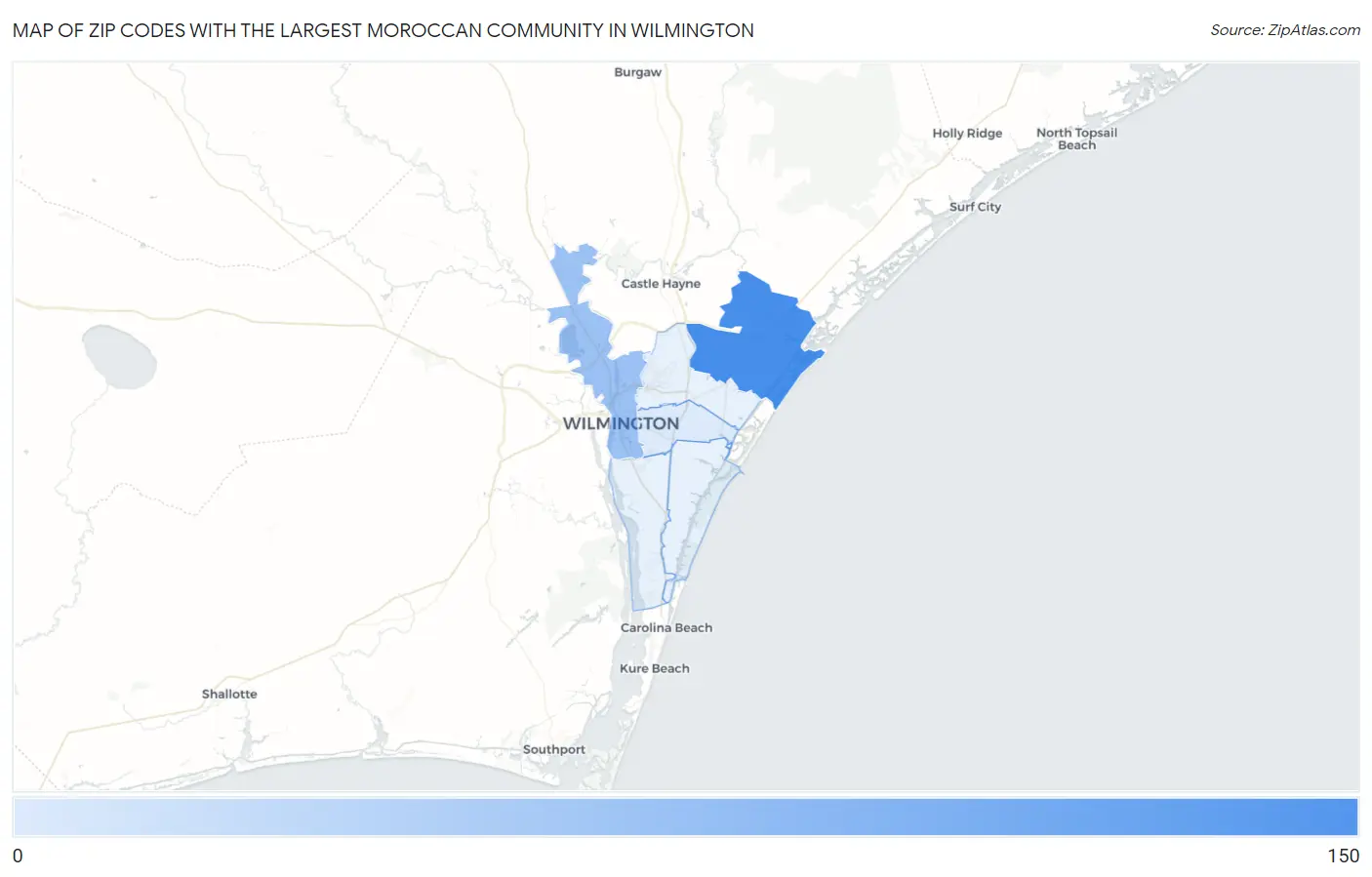 Zip Codes with the Largest Moroccan Community in Wilmington Map