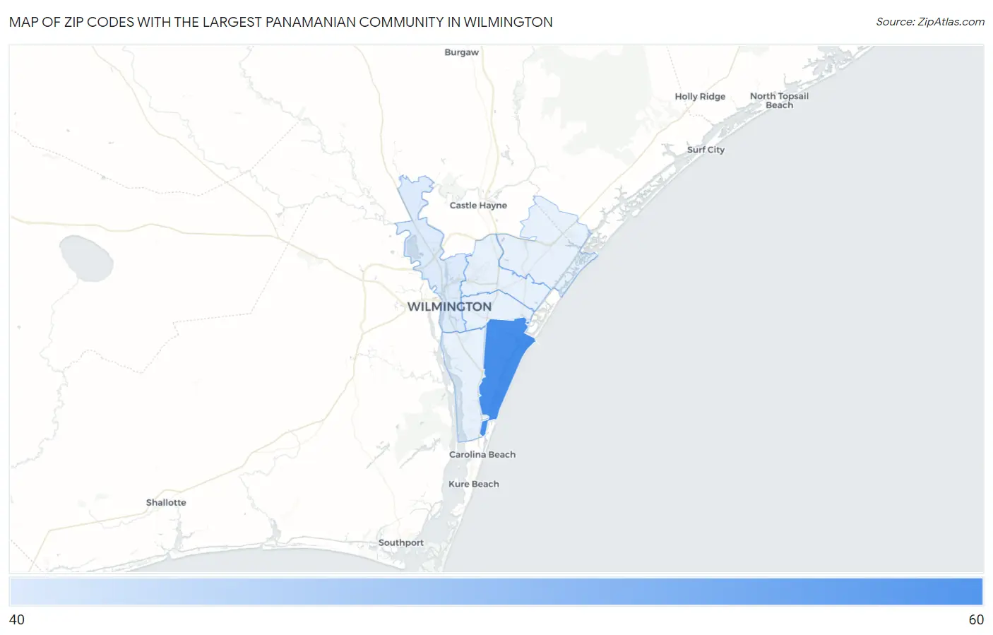 Zip Codes with the Largest Panamanian Community in Wilmington Map