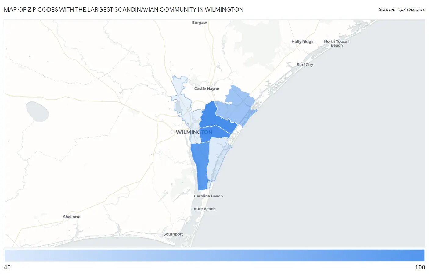 Zip Codes with the Largest Scandinavian Community in Wilmington Map