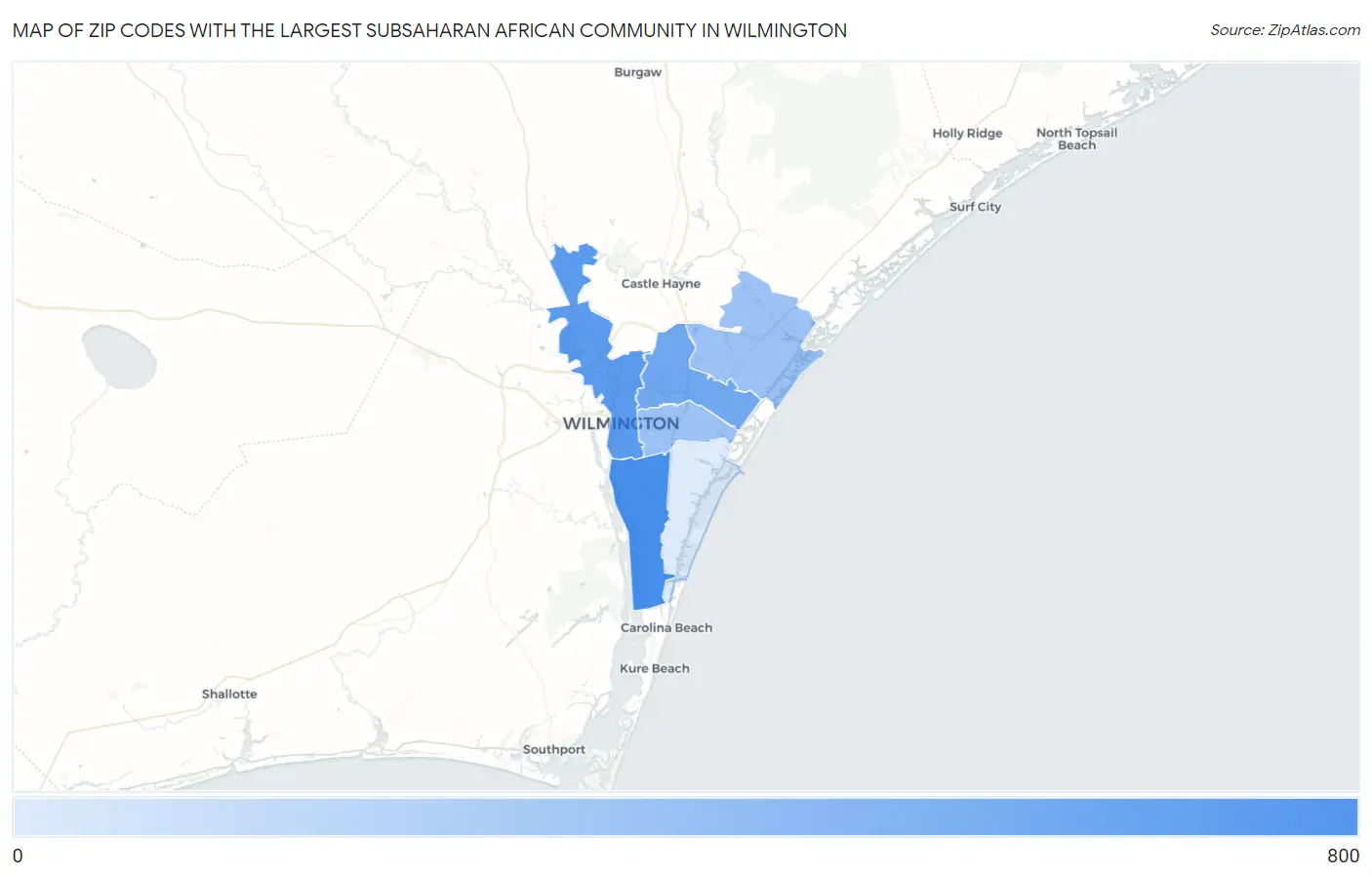 Zip Codes with the Largest Subsaharan African Community in Wilmington Map