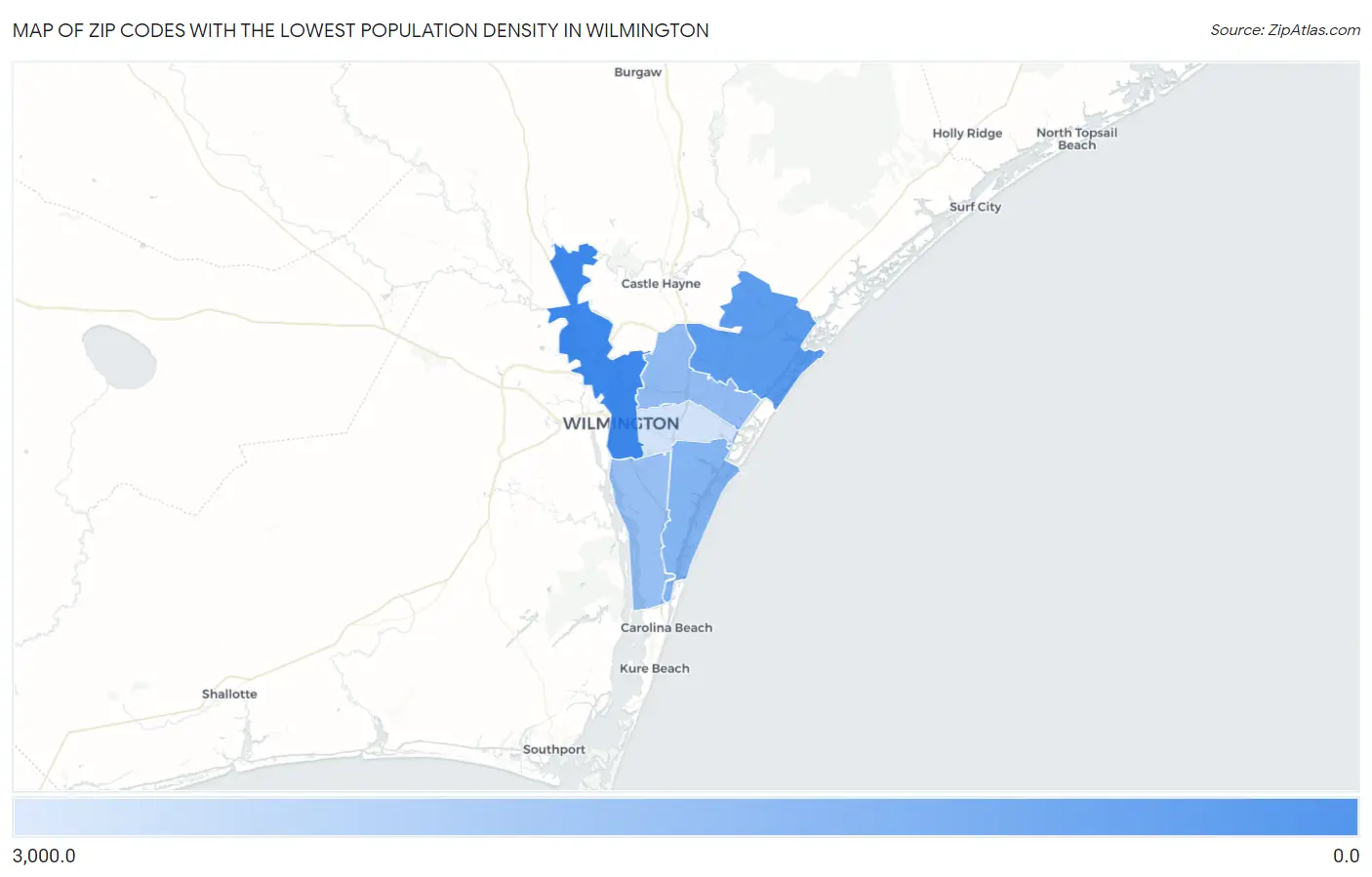 Zip Codes with the Lowest Population Density in Wilmington Map