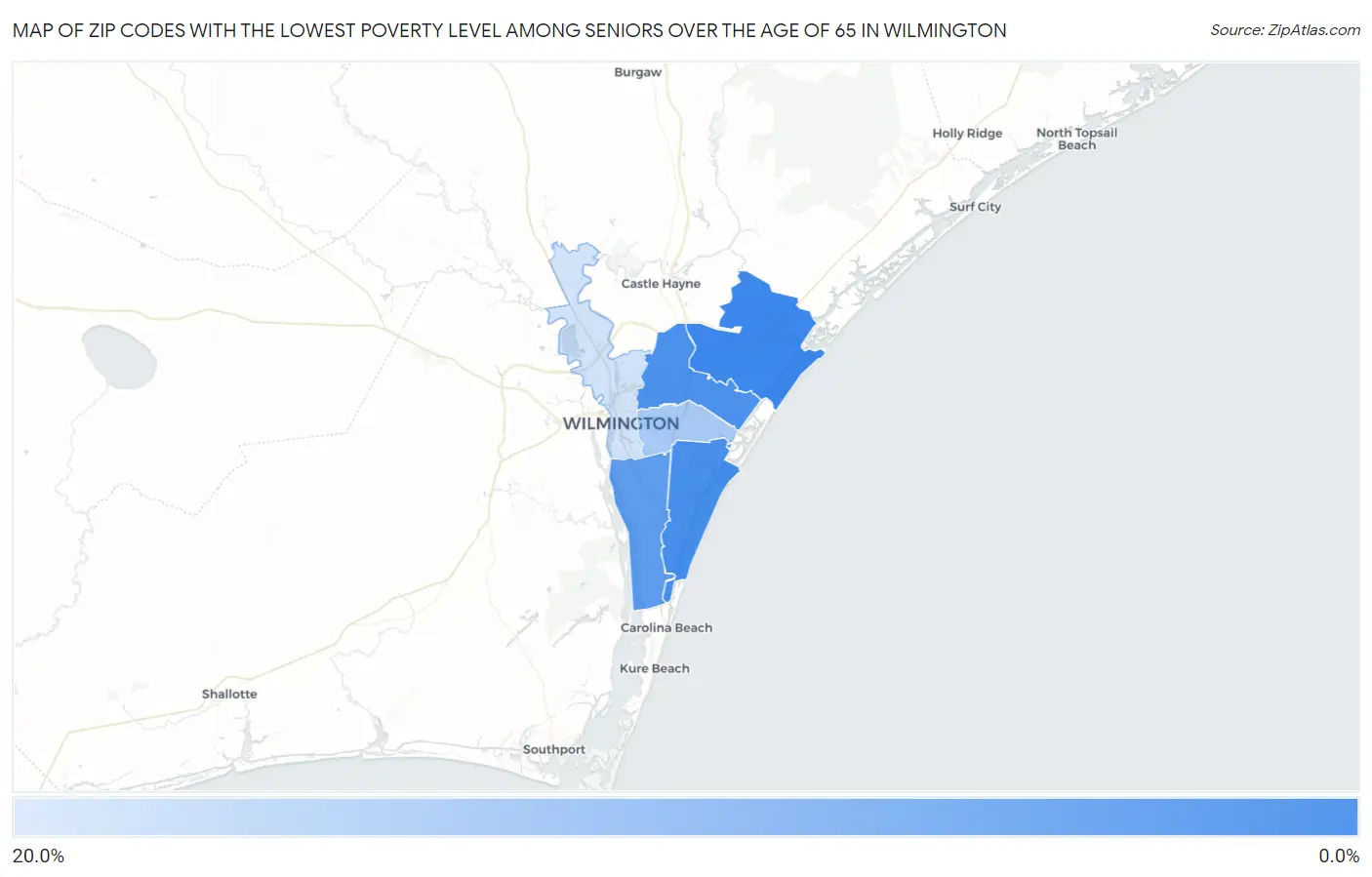 Zip Codes with the Lowest Poverty Level Among Seniors Over the Age of 65 in Wilmington Map
