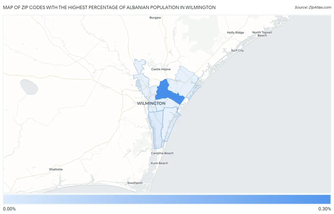 Zip Codes with the Highest Percentage of Albanian Population in Wilmington Map