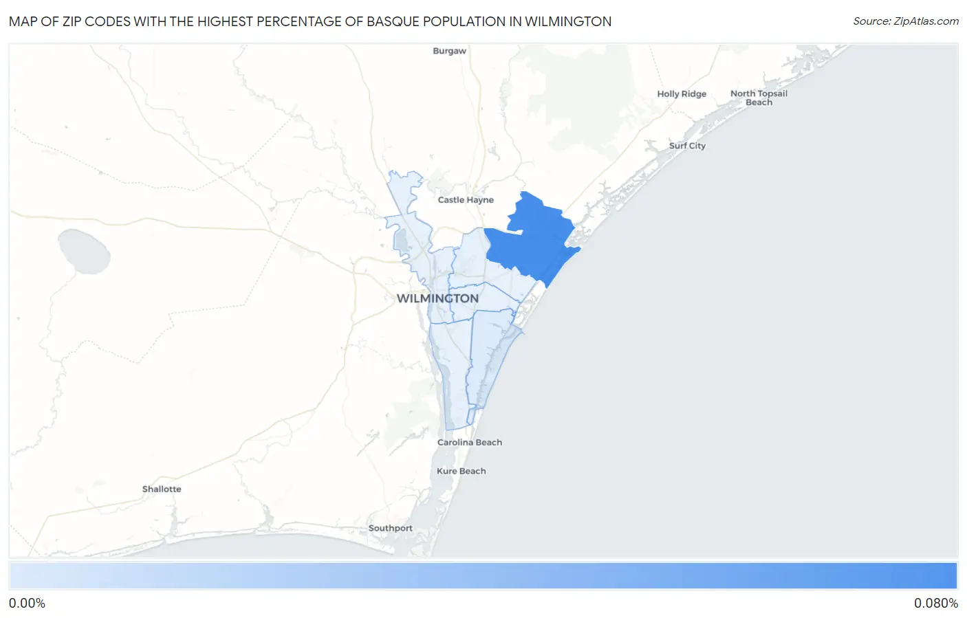 Zip Codes with the Highest Percentage of Basque Population in Wilmington Map