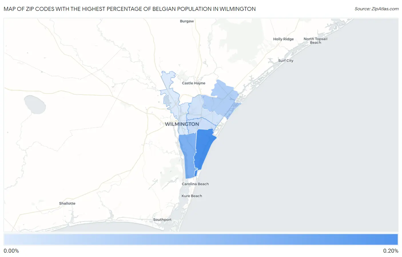 Zip Codes with the Highest Percentage of Belgian Population in Wilmington Map