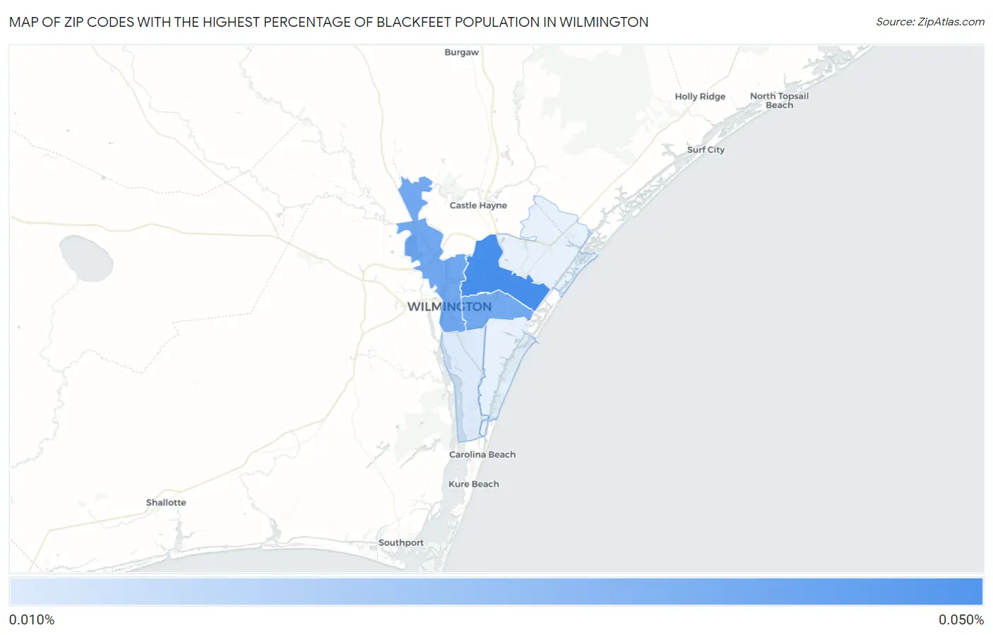 Zip Codes with the Highest Percentage of Blackfeet Population in Wilmington Map