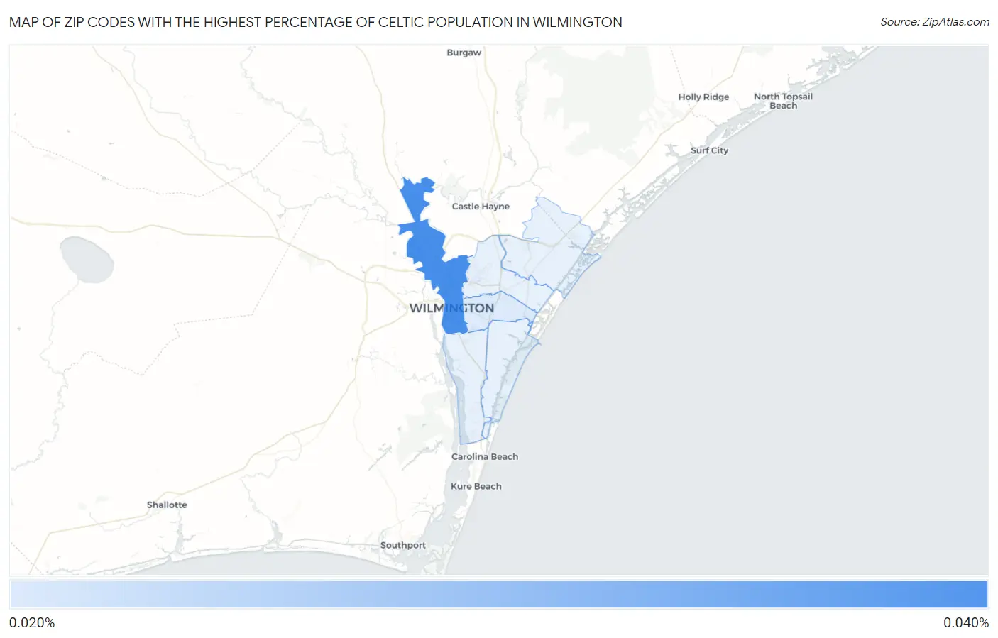 Zip Codes with the Highest Percentage of Celtic Population in Wilmington Map