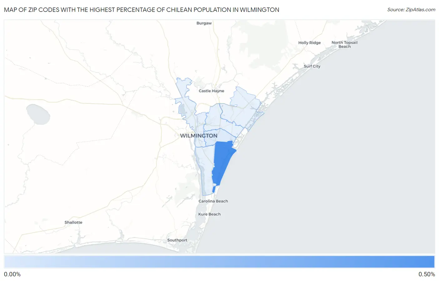 Zip Codes with the Highest Percentage of Chilean Population in Wilmington Map
