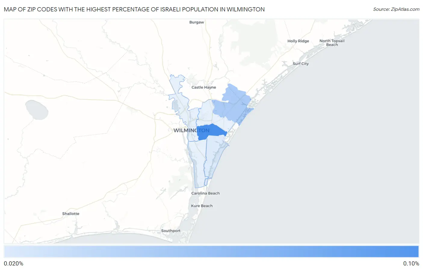Zip Codes with the Highest Percentage of Israeli Population in Wilmington Map