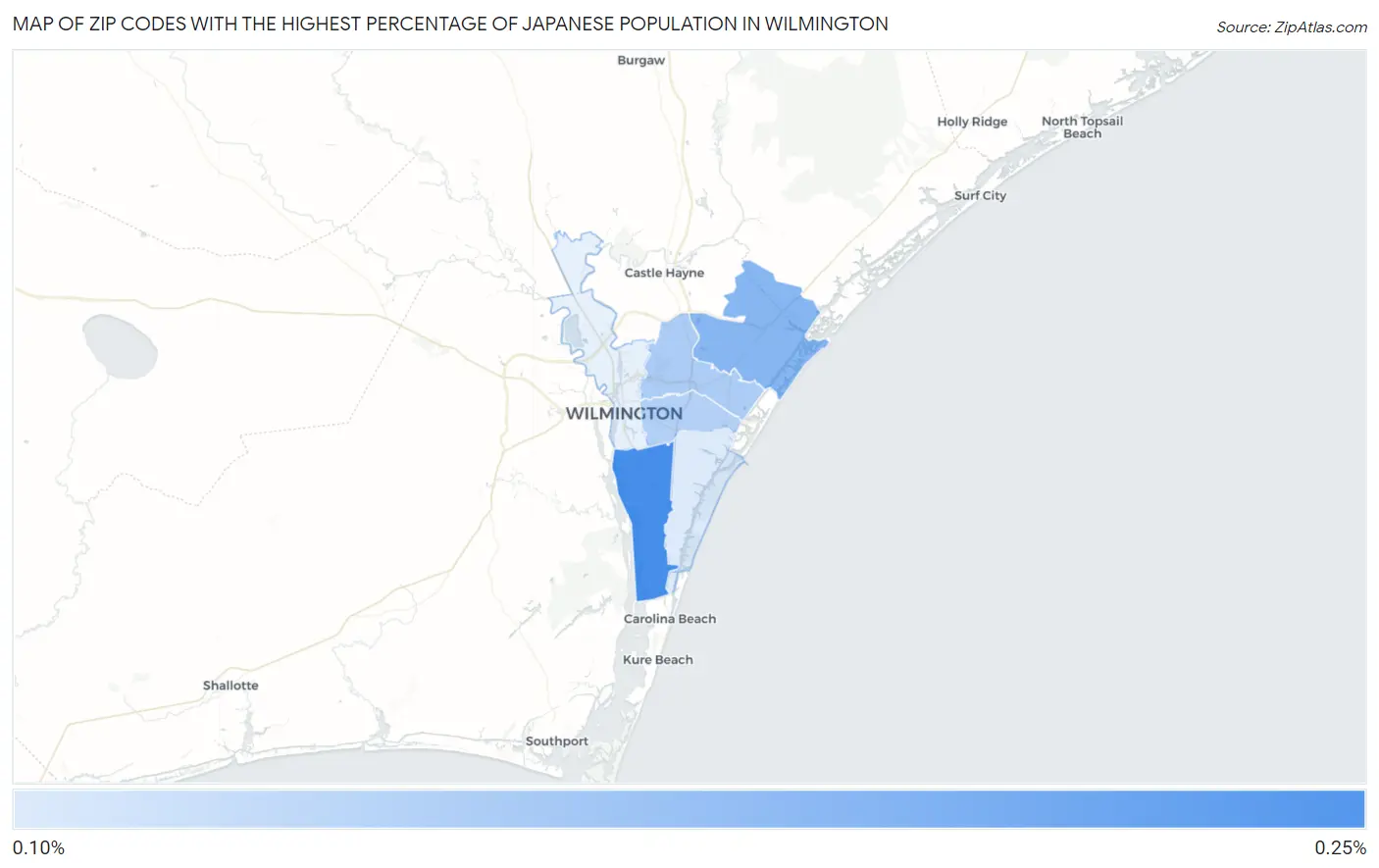 Zip Codes with the Highest Percentage of Japanese Population in Wilmington Map