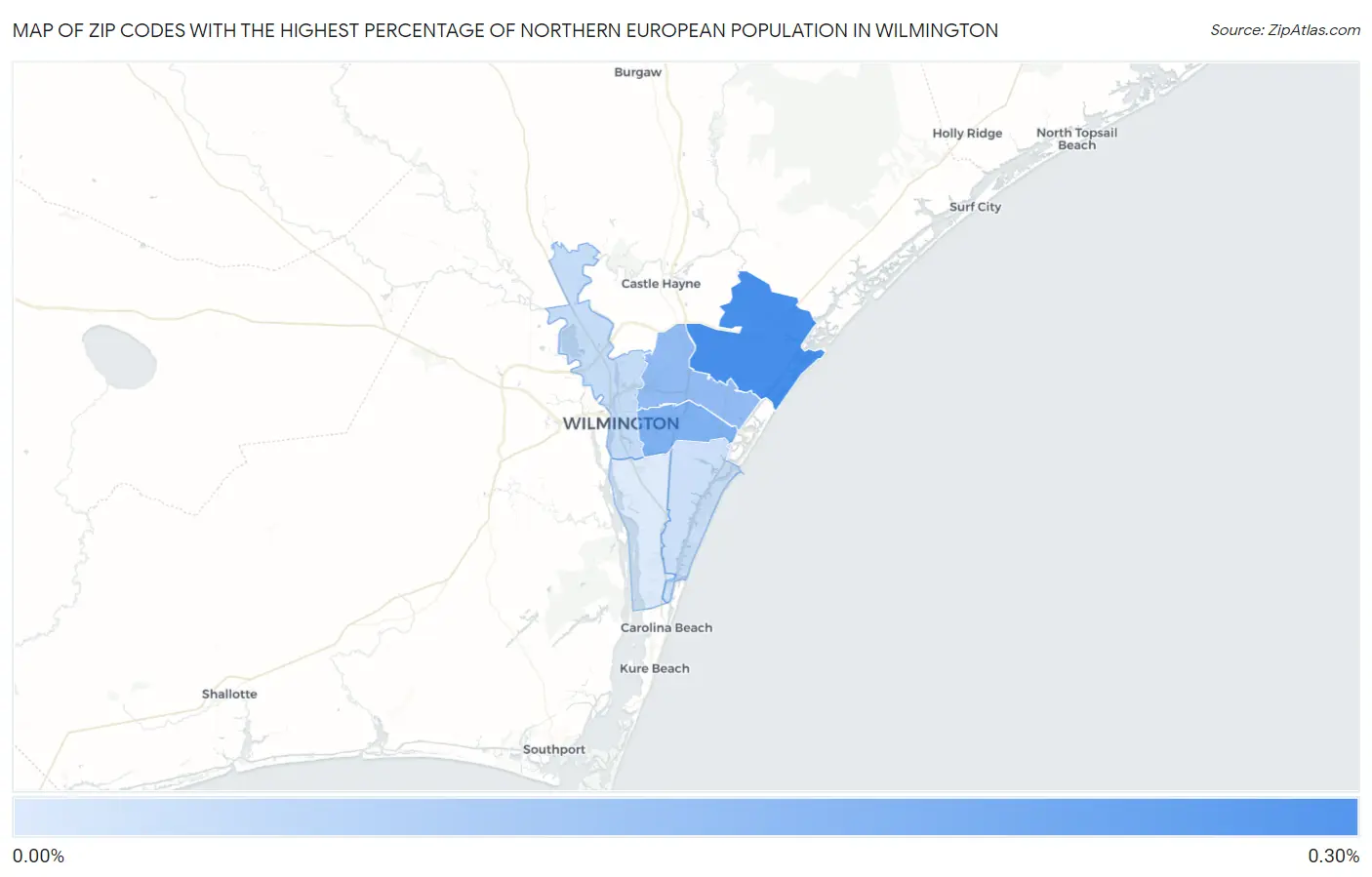 Zip Codes with the Highest Percentage of Northern European Population in Wilmington Map