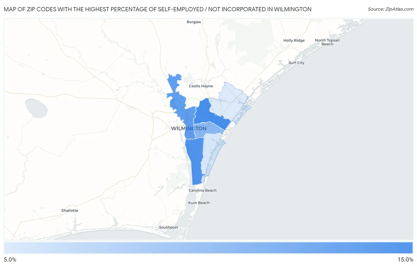 Zip Codes with the Highest Percentage of Self-Employed / Not Incorporated in Wilmington Map