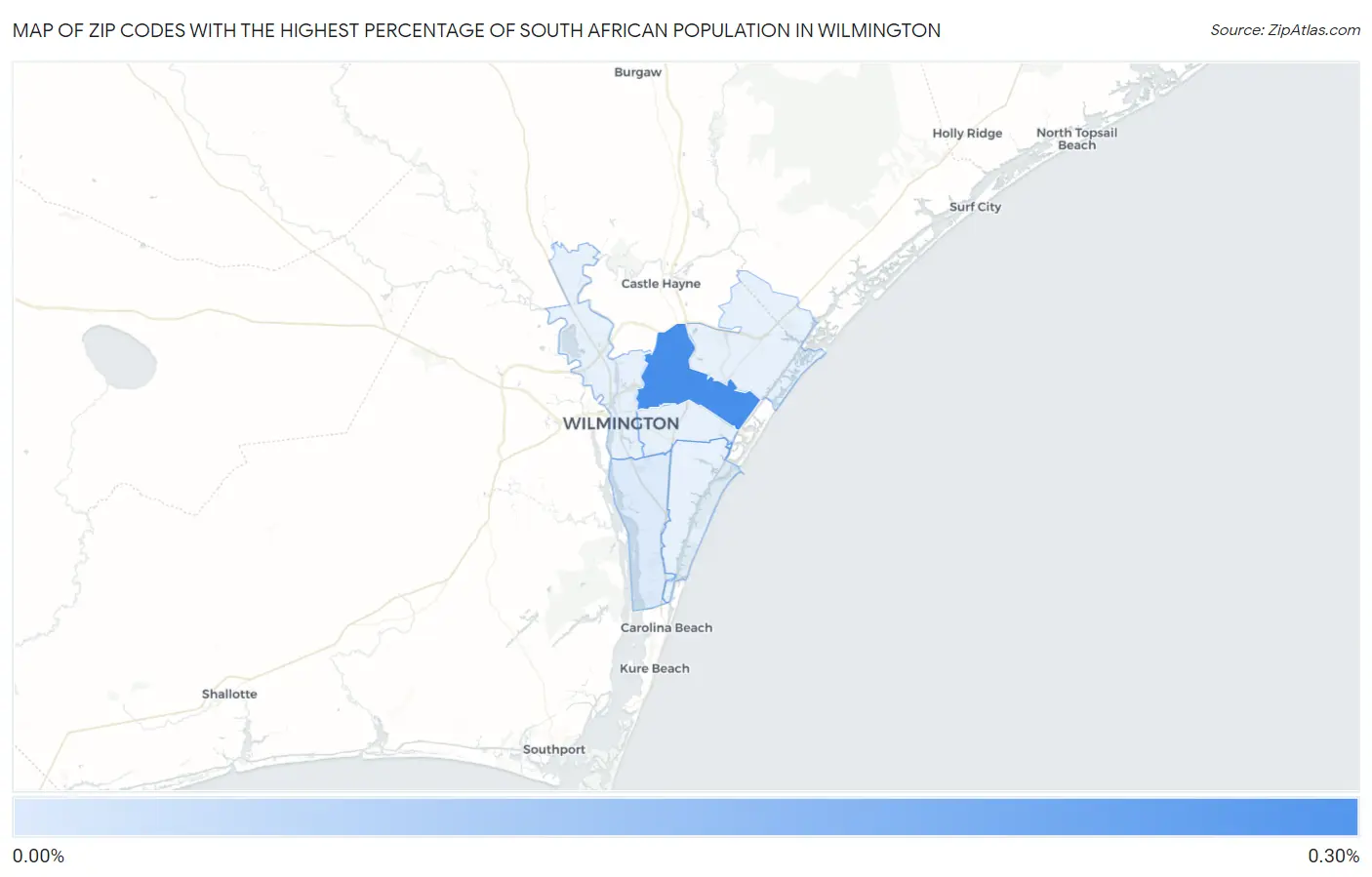 Zip Codes with the Highest Percentage of South African Population in Wilmington Map