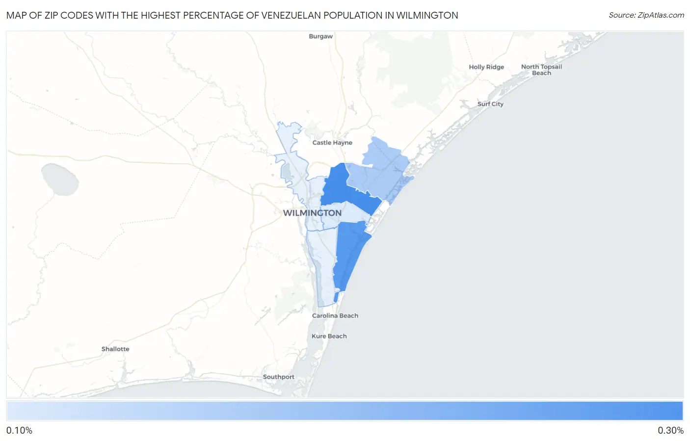 Zip Codes with the Highest Percentage of Venezuelan Population in Wilmington Map
