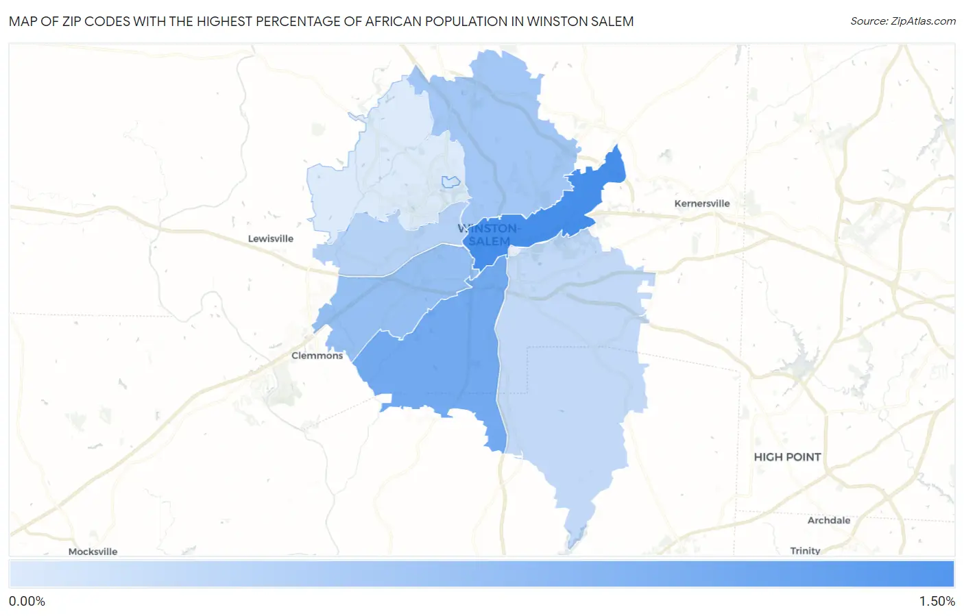 Zip Codes with the Highest Percentage of African Population in Winston Salem Map