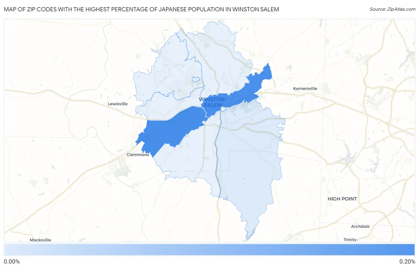 Zip Codes with the Highest Percentage of Japanese Population in Winston Salem Map