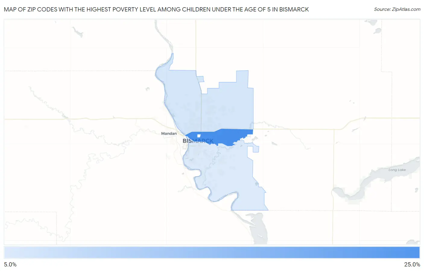 Zip Codes with the Highest Poverty Level Among Children Under the Age of 5 in Bismarck Map