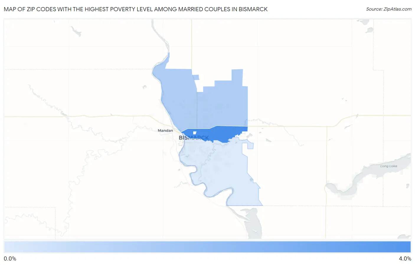Zip Codes with the Highest Poverty Level Among Married Couples in Bismarck Map