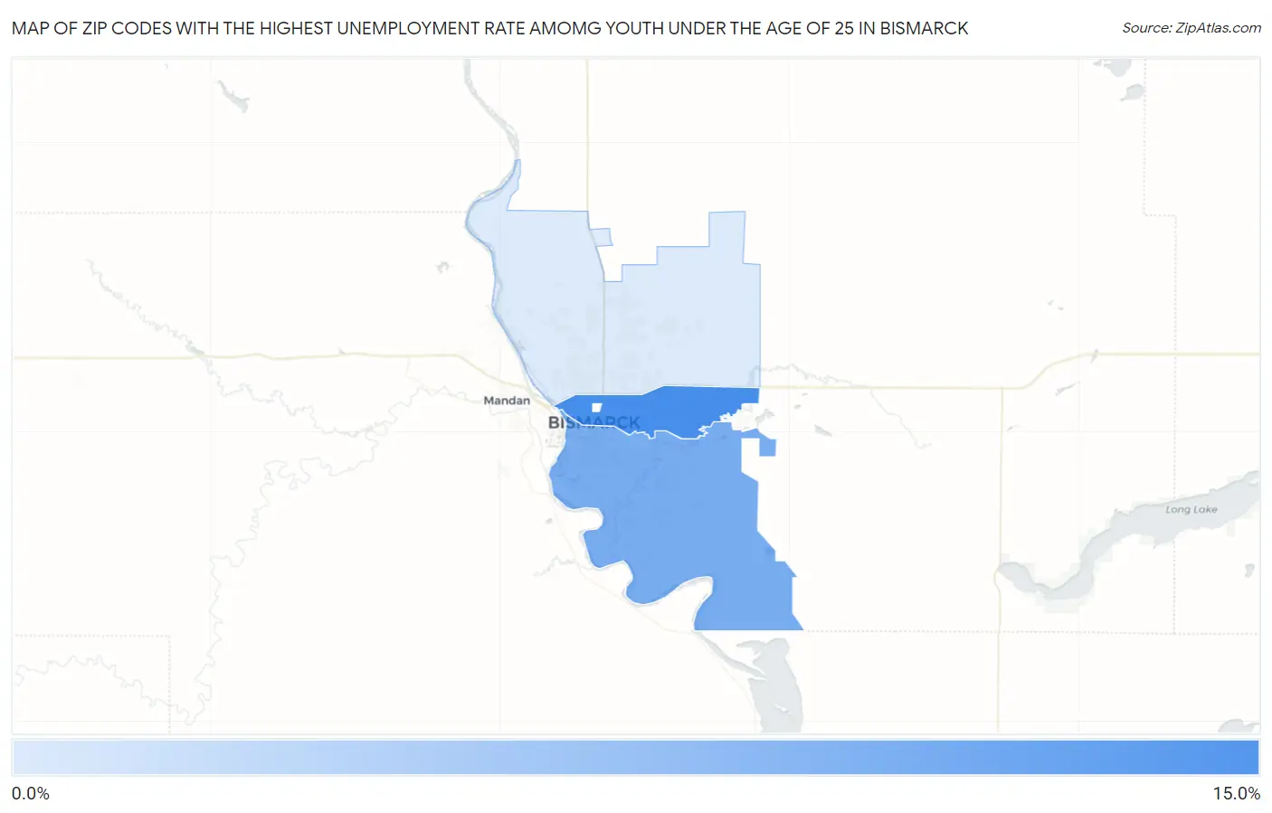 Zip Codes with the Highest Unemployment Rate Amomg Youth Under the Age of 25 in Bismarck Map