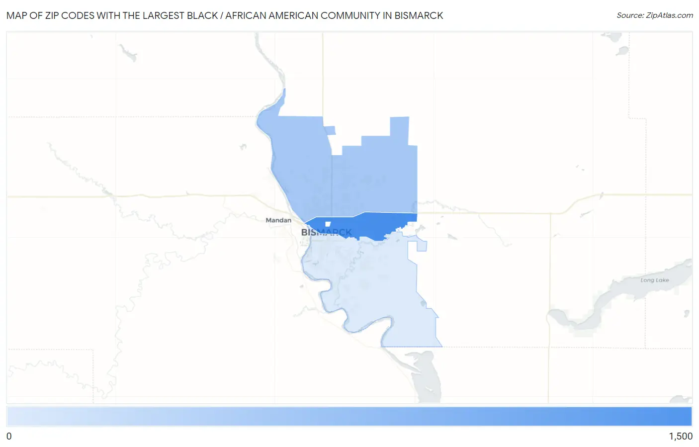 Zip Codes with the Largest Black / African American Community in Bismarck Map