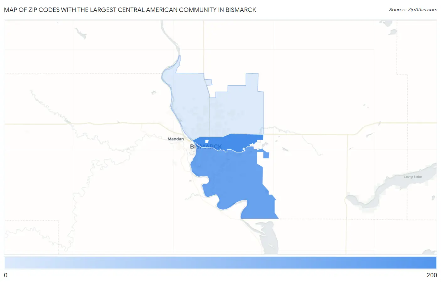 Zip Codes with the Largest Central American Community in Bismarck Map