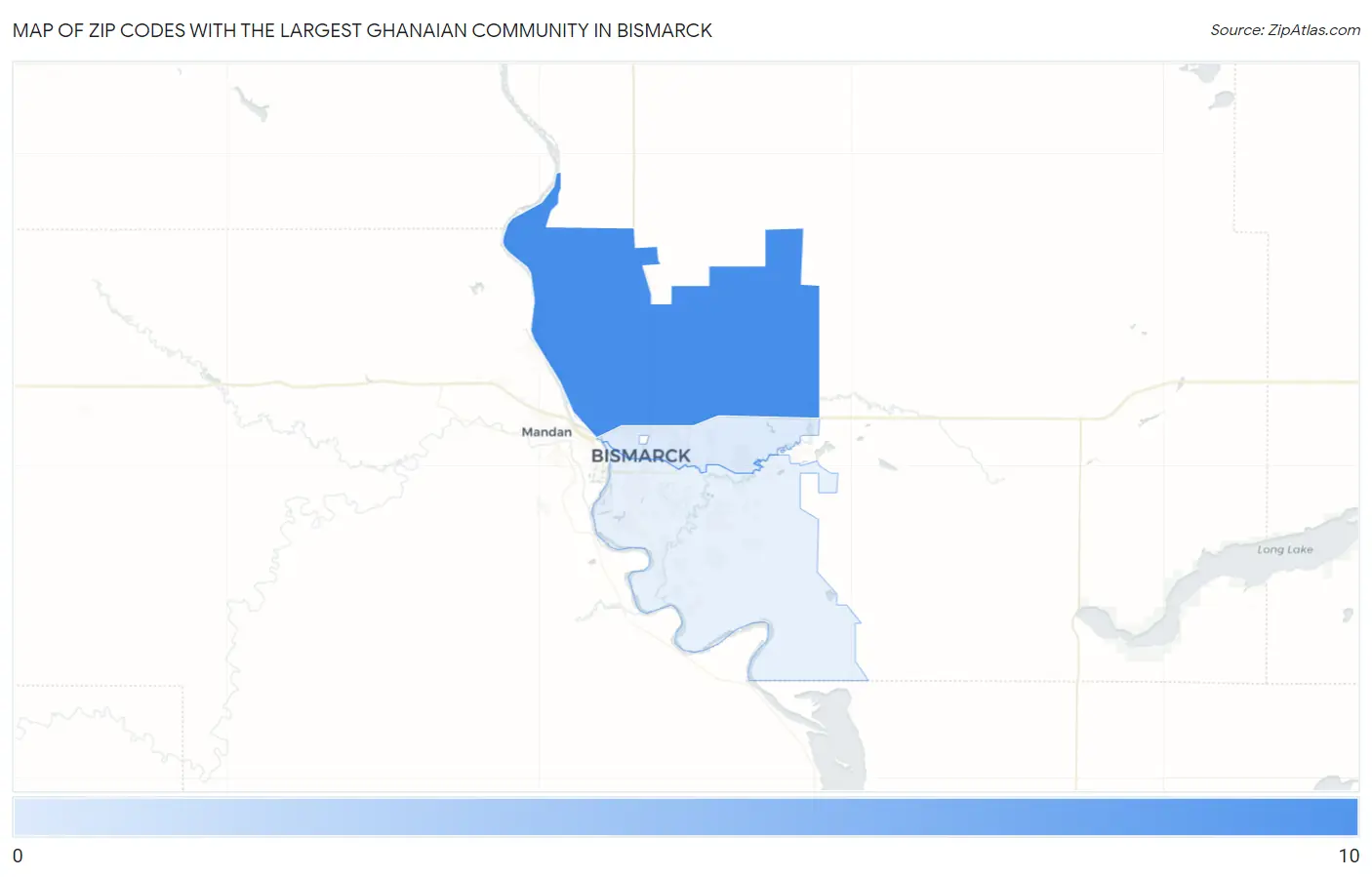 Zip Codes with the Largest Ghanaian Community in Bismarck Map