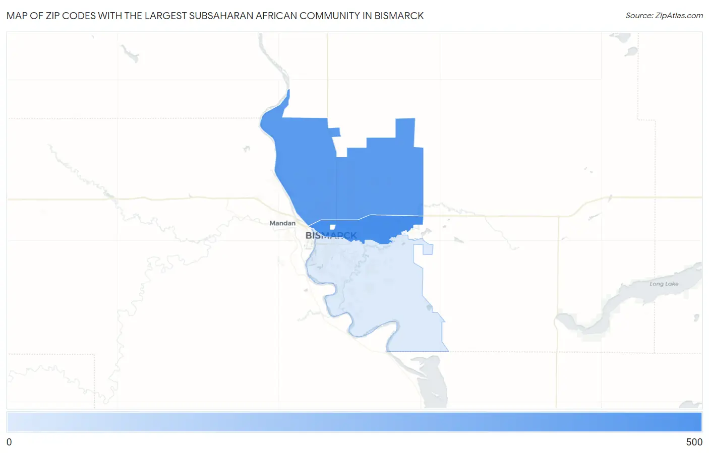 Zip Codes with the Largest Subsaharan African Community in Bismarck Map