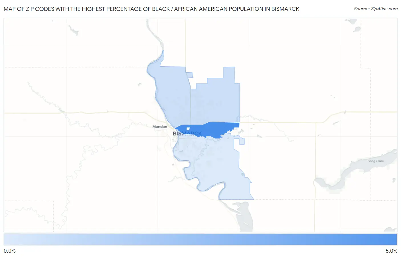 Zip Codes with the Highest Percentage of Black / African American Population in Bismarck Map