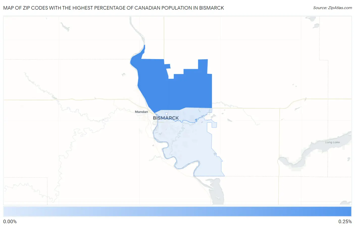 Zip Codes with the Highest Percentage of Canadian Population in Bismarck Map
