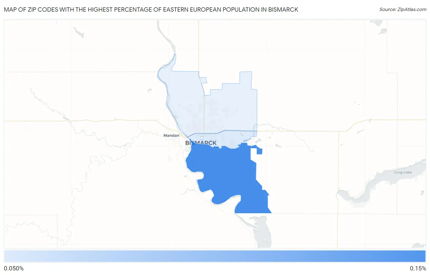 Zip Codes with the Highest Percentage of Eastern European Population in Bismarck Map