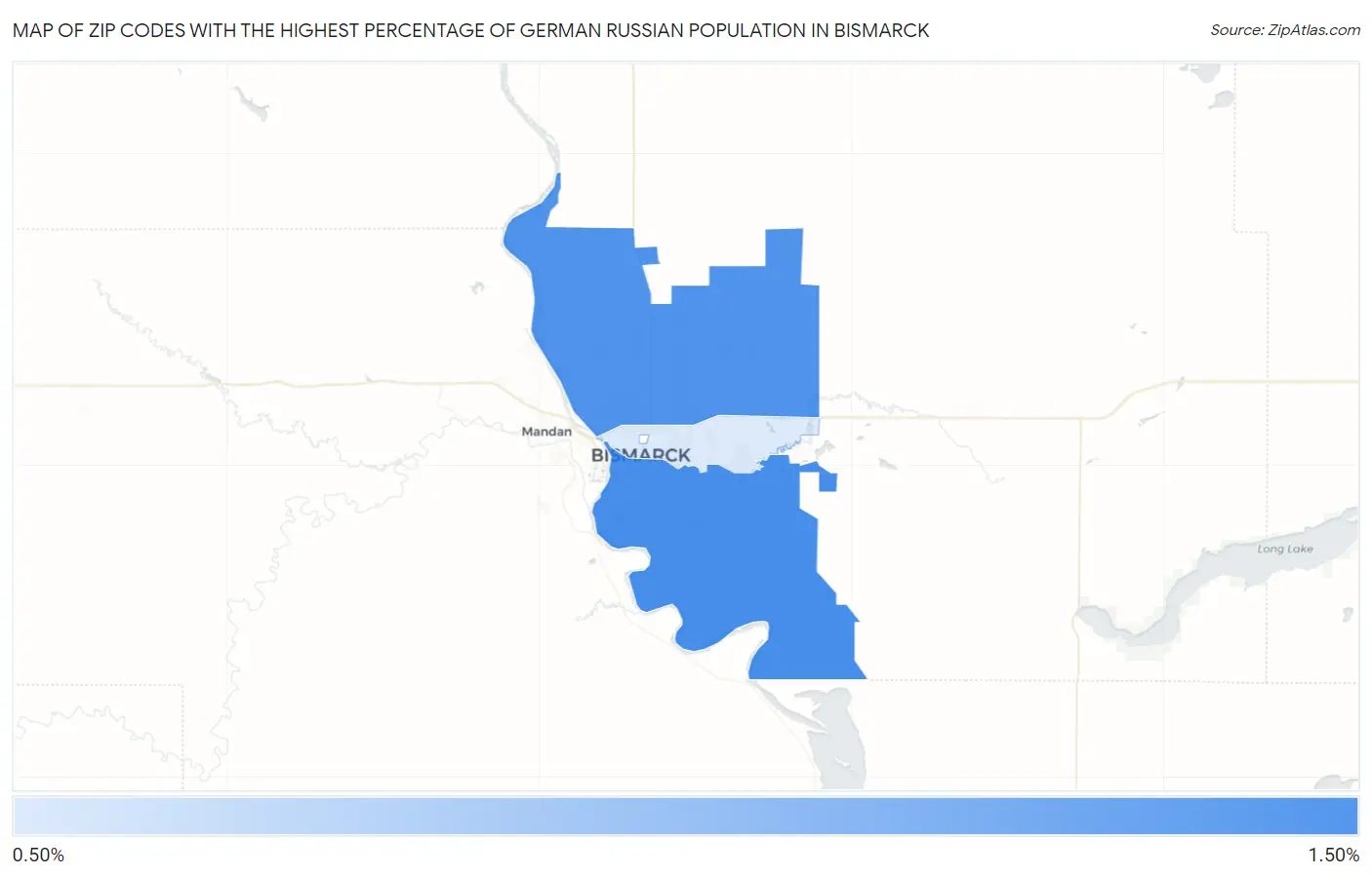 Zip Codes with the Highest Percentage of German Russian Population in Bismarck Map