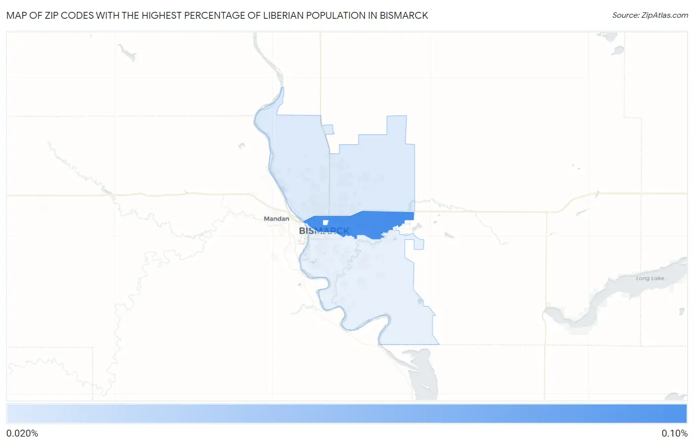 Zip Codes with the Highest Percentage of Liberian Population in Bismarck Map