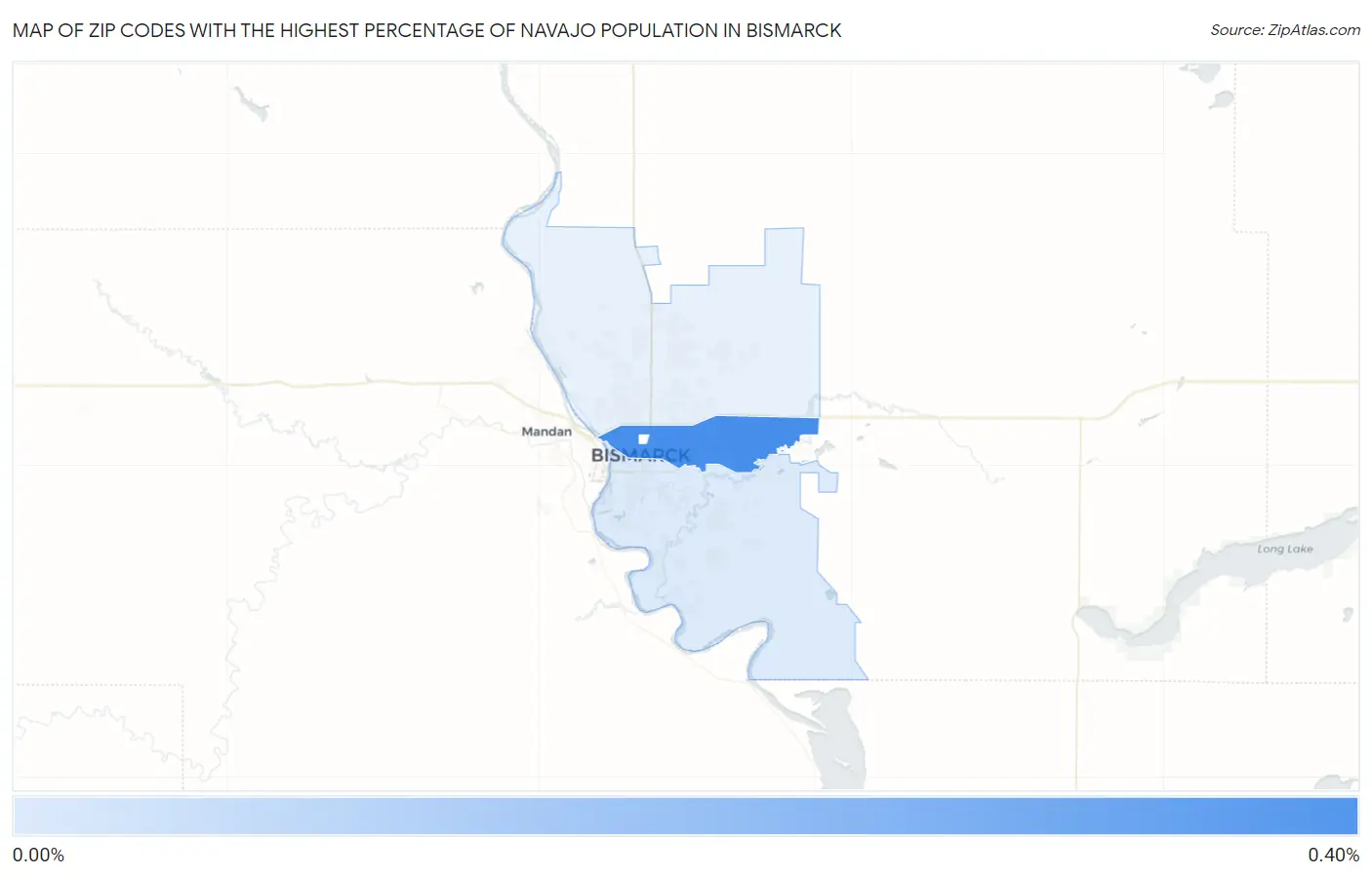 Zip Codes with the Highest Percentage of Navajo Population in Bismarck Map