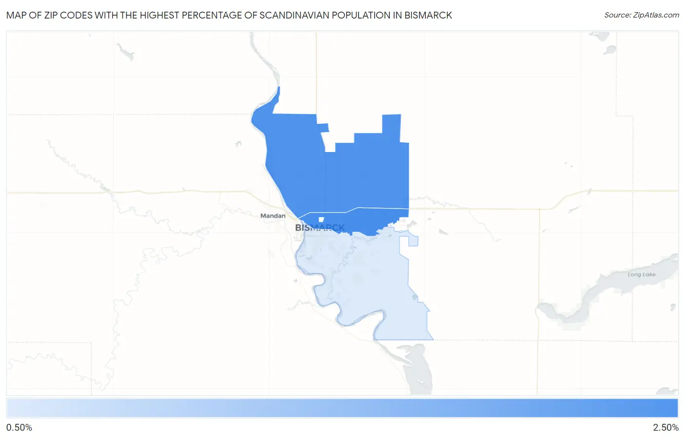 Zip Codes with the Highest Percentage of Scandinavian Population in Bismarck Map